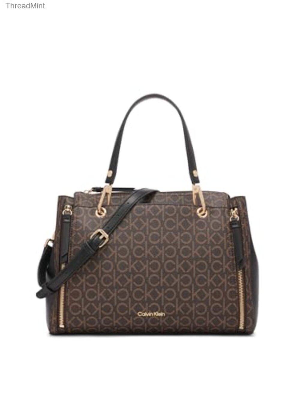 Vegan Leather Satchel Handbag with Adjustable Crossbody Strap Top Zipper
